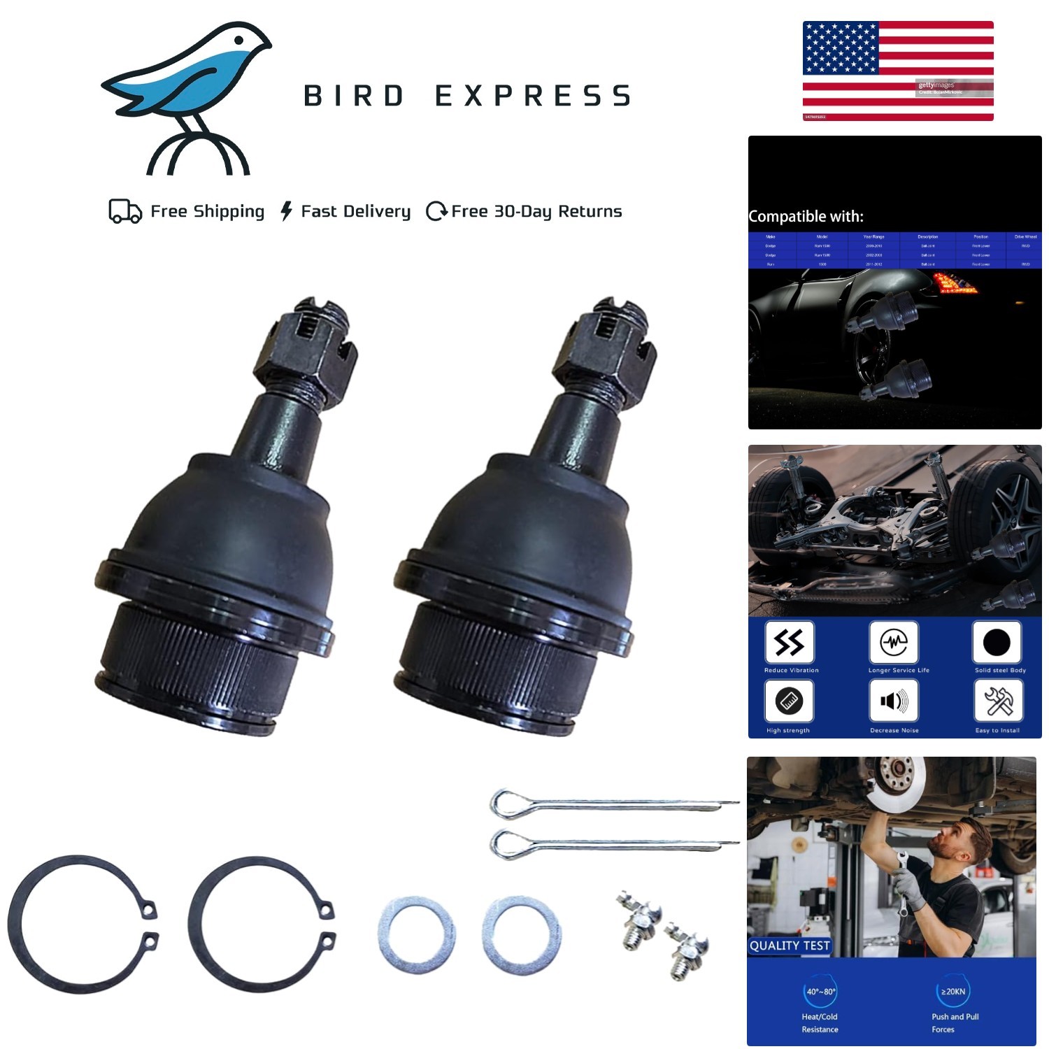 2PC Front Lower Ball Joints K7411 for Dodge Ram 1500 2002-2008 & 2009-2010 RWD,