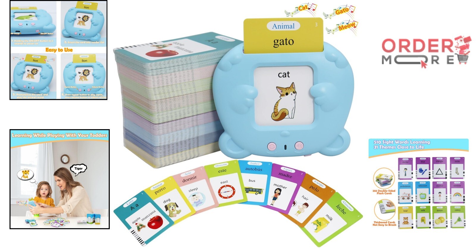 Child-Friendly Talking Flashcards – Enhance Spanish & English Skills 3-8 Years