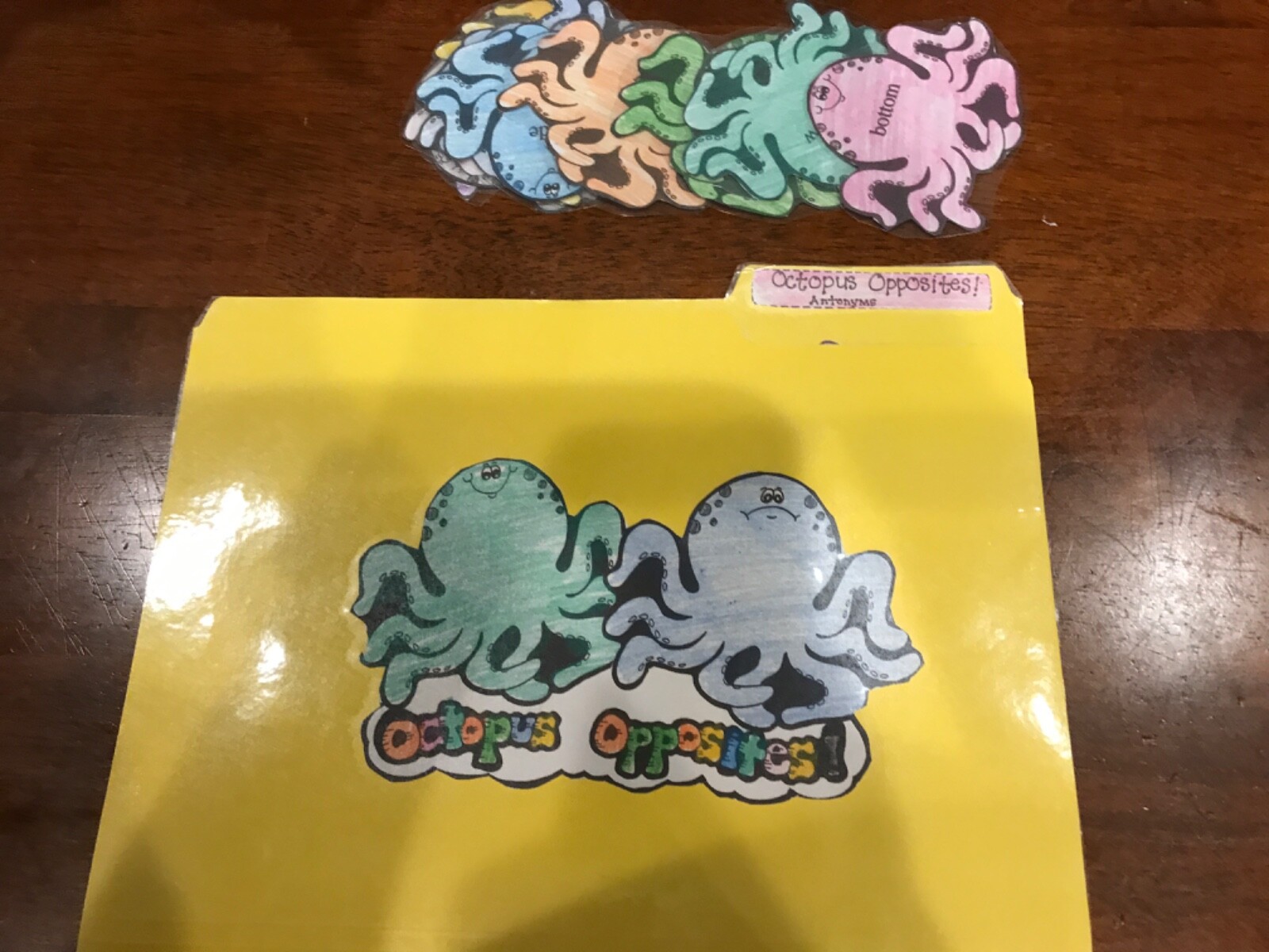 octopus Opposites! Antanyms 3-4 grades language arts file folder game
