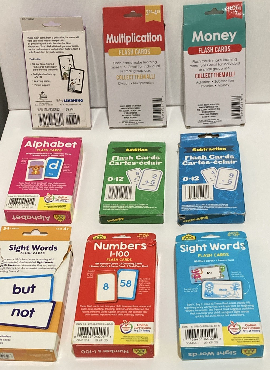 Scholastic Flash Cards Lot Math Alphabet Numbers Sight Words Star Wars Kids