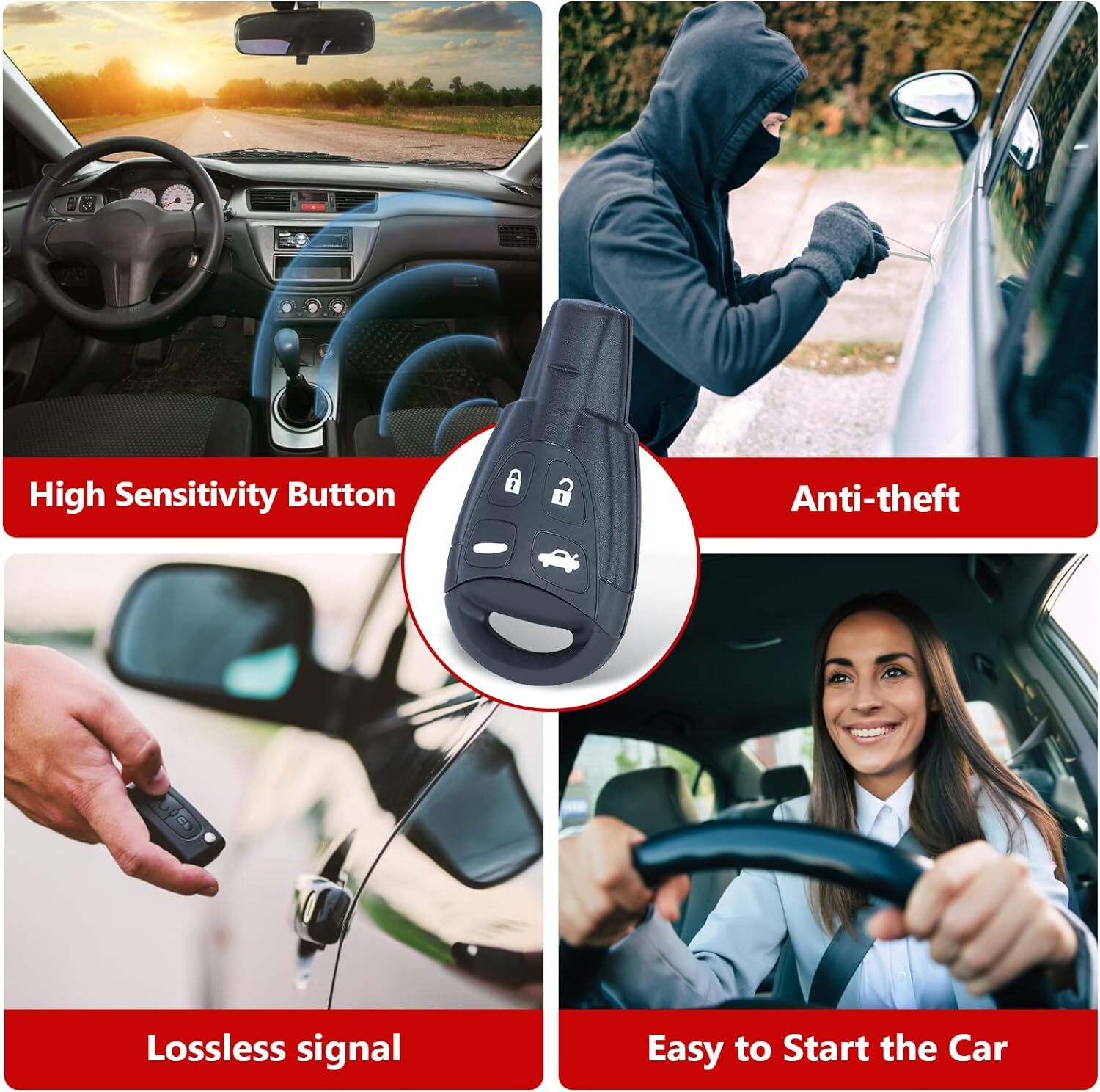 Saab 9-3 Complete Remote Key Fob 2003-2007 433MHZ ID46 Chip FCC LTQSAAM433TX