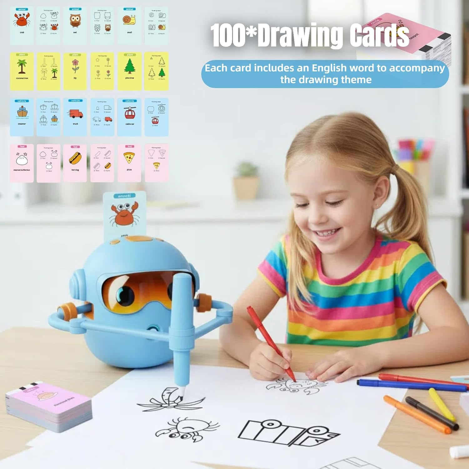 Automated Drawing Robot for Kids & Beginners Sketch Assistant with Cards Blue