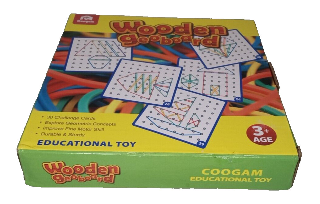 Coogam Wooden Geoboard with Activity Pattern Cards and Latex Bands Puzzle 029