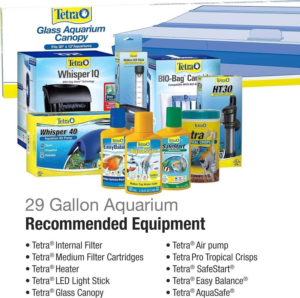 Tetra Glass Aquarium 29 Gallons, Rectangular Fish Tank, Assorted Color