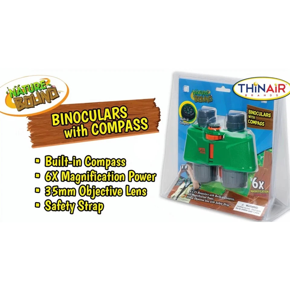 Nature Bound Kids Binoculars w/ Compass | Green 6×35 Outdoor Toy for Ages 3+