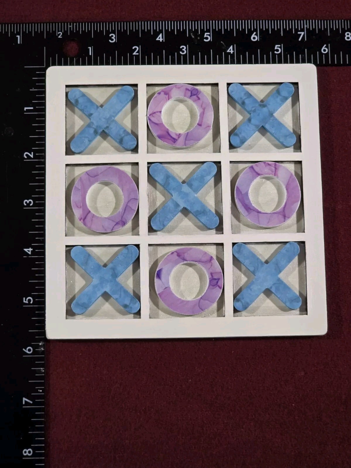Tic Tac Toe XO Wooden Board Game for Table Decor Handmade Blue Purple White