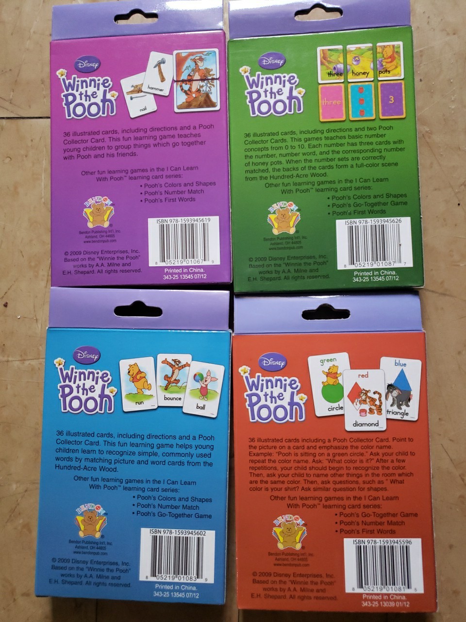 Disney Pooh Learning Flash Cards, Lot Of 4 Different Packs