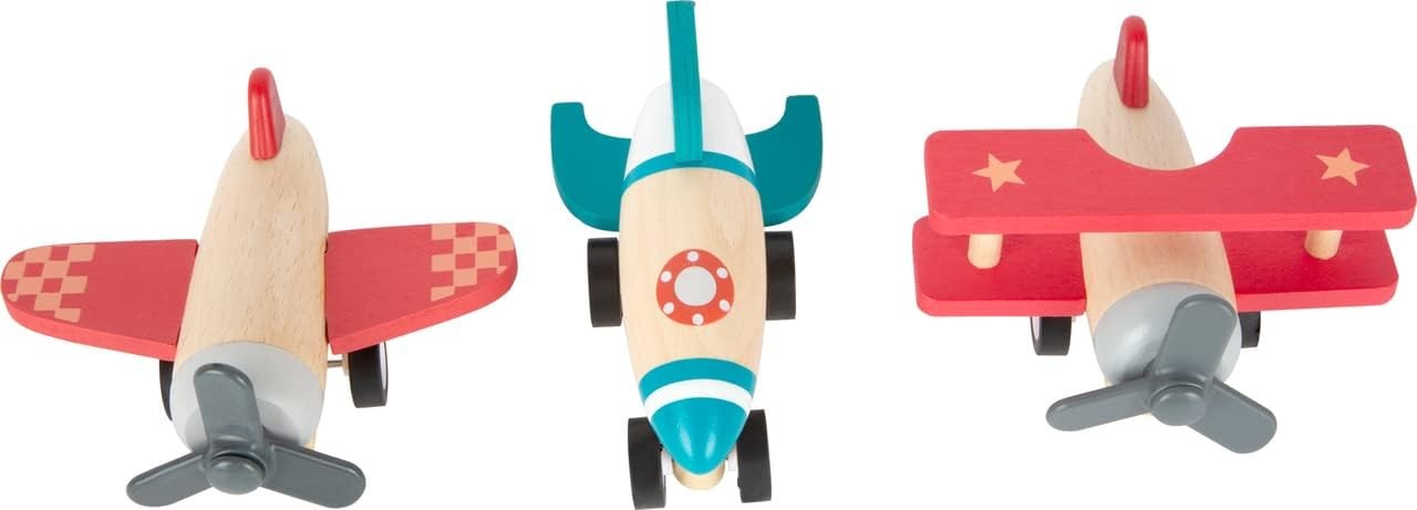 small foot 11884 Pull-Back Planes and Rockets Set, with three aircraft, made of
