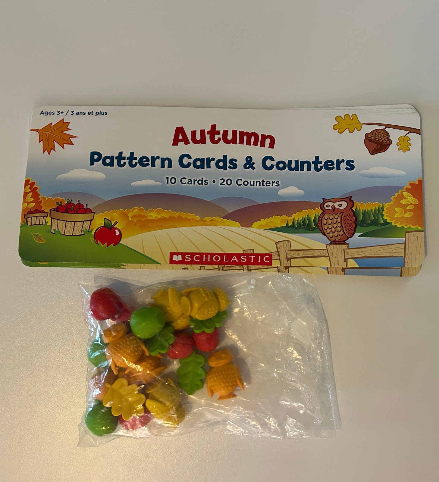 2012 Scholastic Autumn Pattern Cards & Counters, Owls, Apples, Leave, Acorns