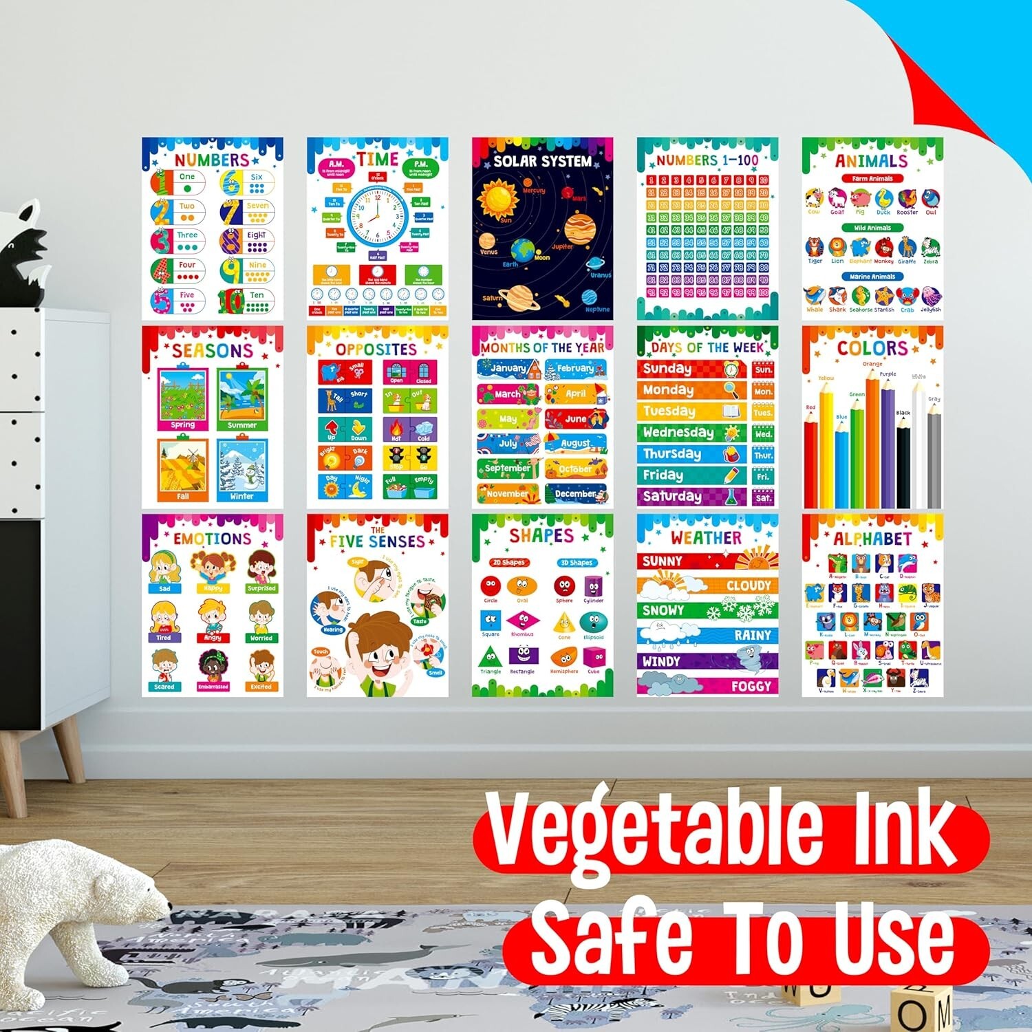 Educational Preschool Posters for Kids Toddlers, Laminated Early Learning Charts