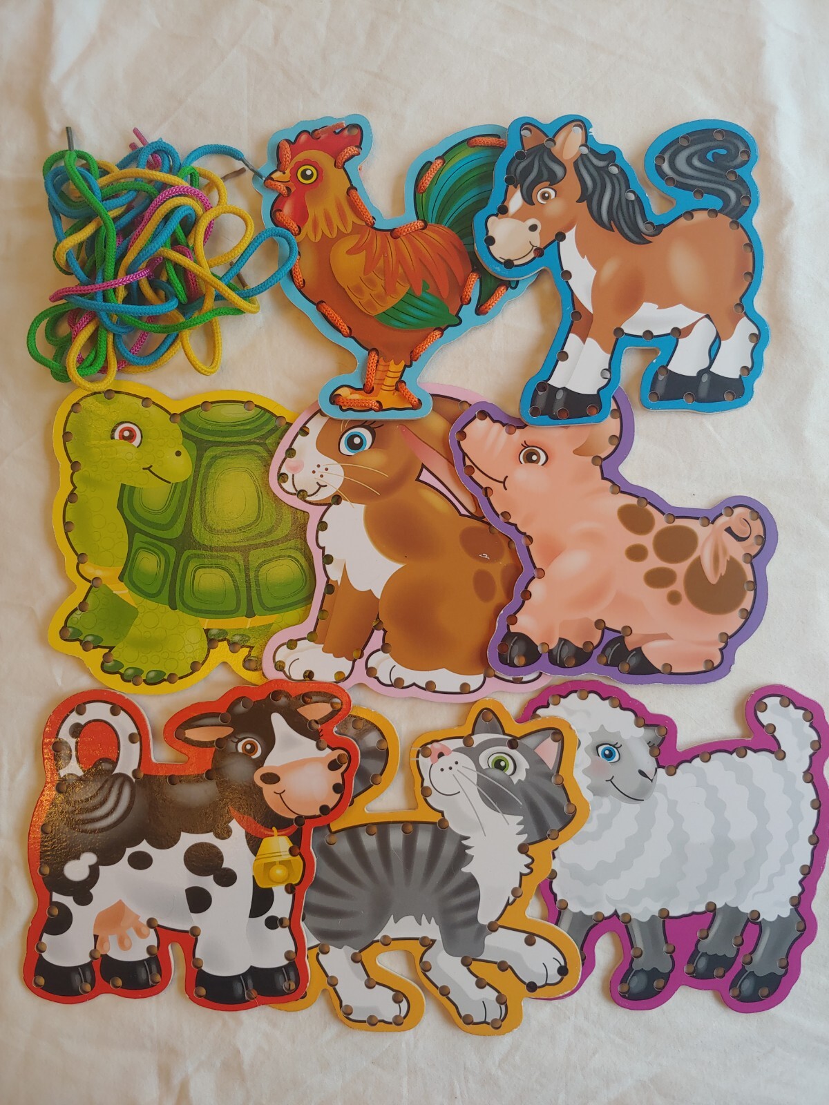 8 Animal Lacing Cards, 5 Strings Great For Dexterity, Item 270