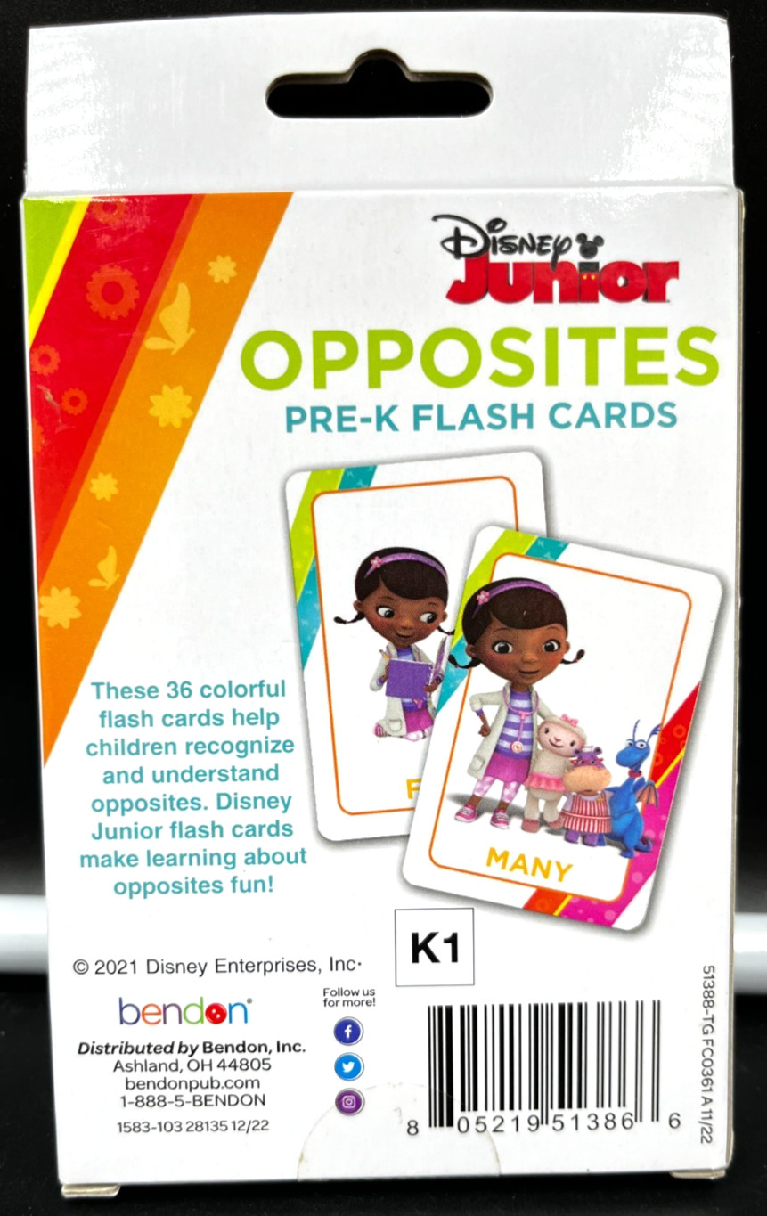 Disney Jr. Mickey Mouse & MORE! Opposites Pre-K Flash Multi-Colored Cards READ