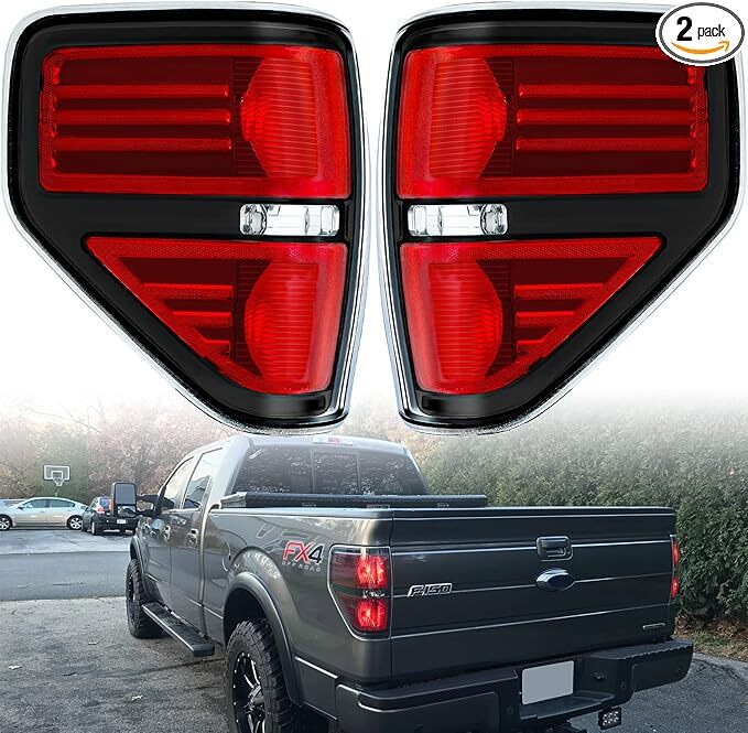 09-14 Ford F150 Tail Lights Brake Signal Red Housing Assembly Pair Black Trim