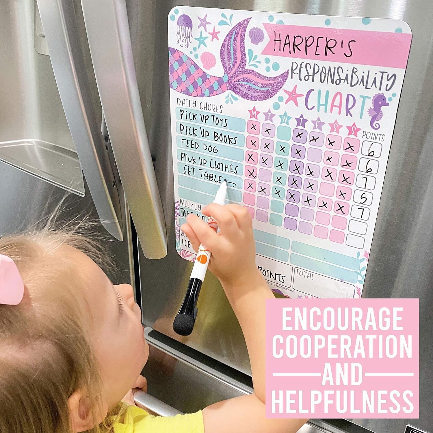 Reusable Magnetic Chore Chart for Kids – Mermaid Design for Family Organization