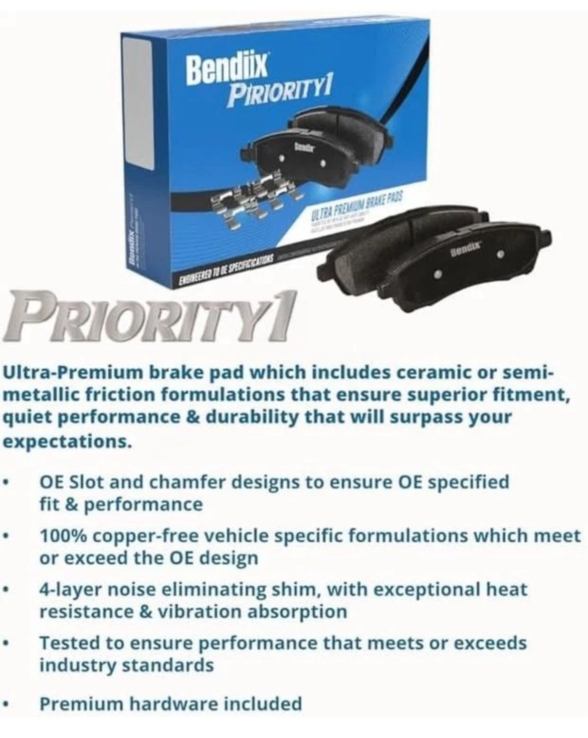 Bendix Priority 1 Ceramic Brake Pads Set For Buick Envision Cadillac Xt4