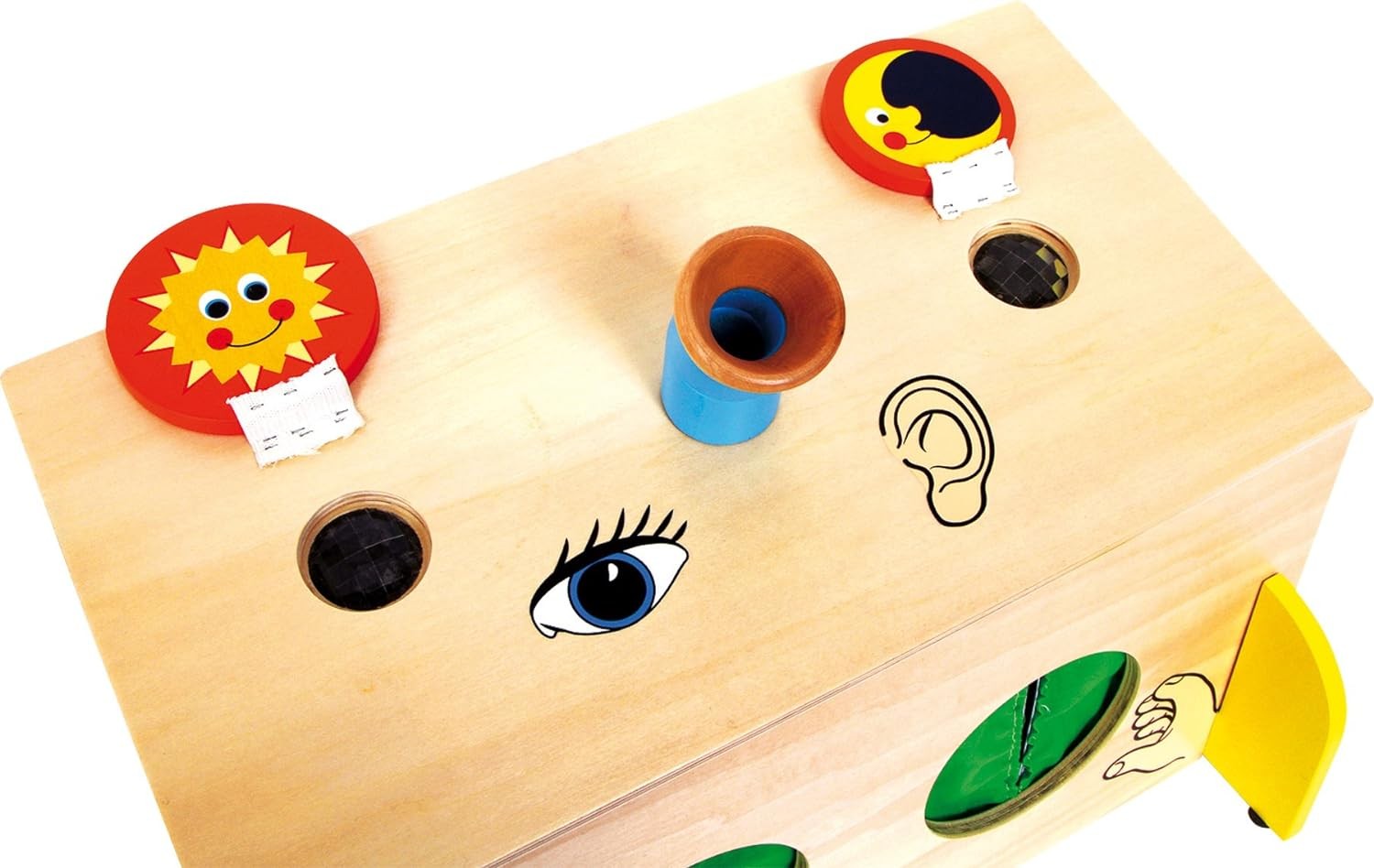 Legler foot 6989 wooden sensory play box, hearing and sight, from 3 years on,Bla