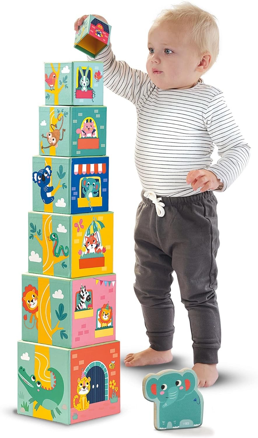 SES Creative 13142 – Stacking blocks tower with animal figures