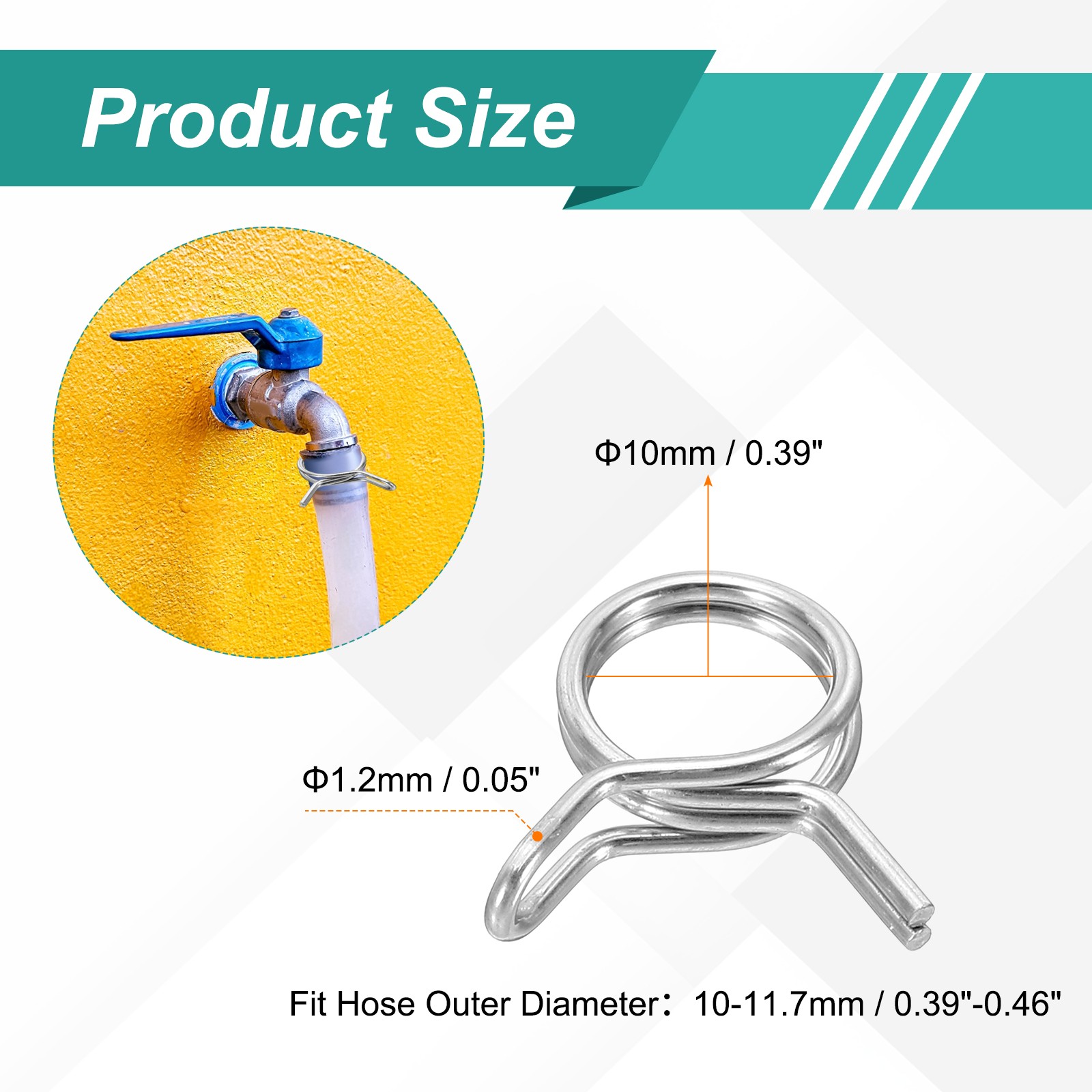 12Pcs 10mm ID 10-11.7mm OD Double Wire Spring Hose Clamp Spring Clips Clamps