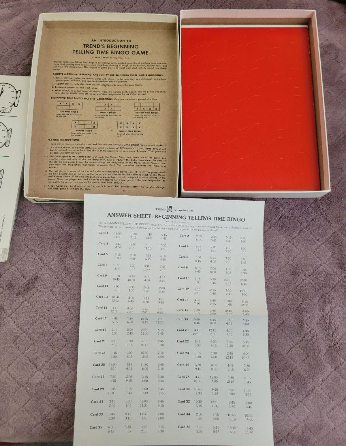 Vintage Trend Beginning Telling Time Bingo Complete – Active Learning -1977