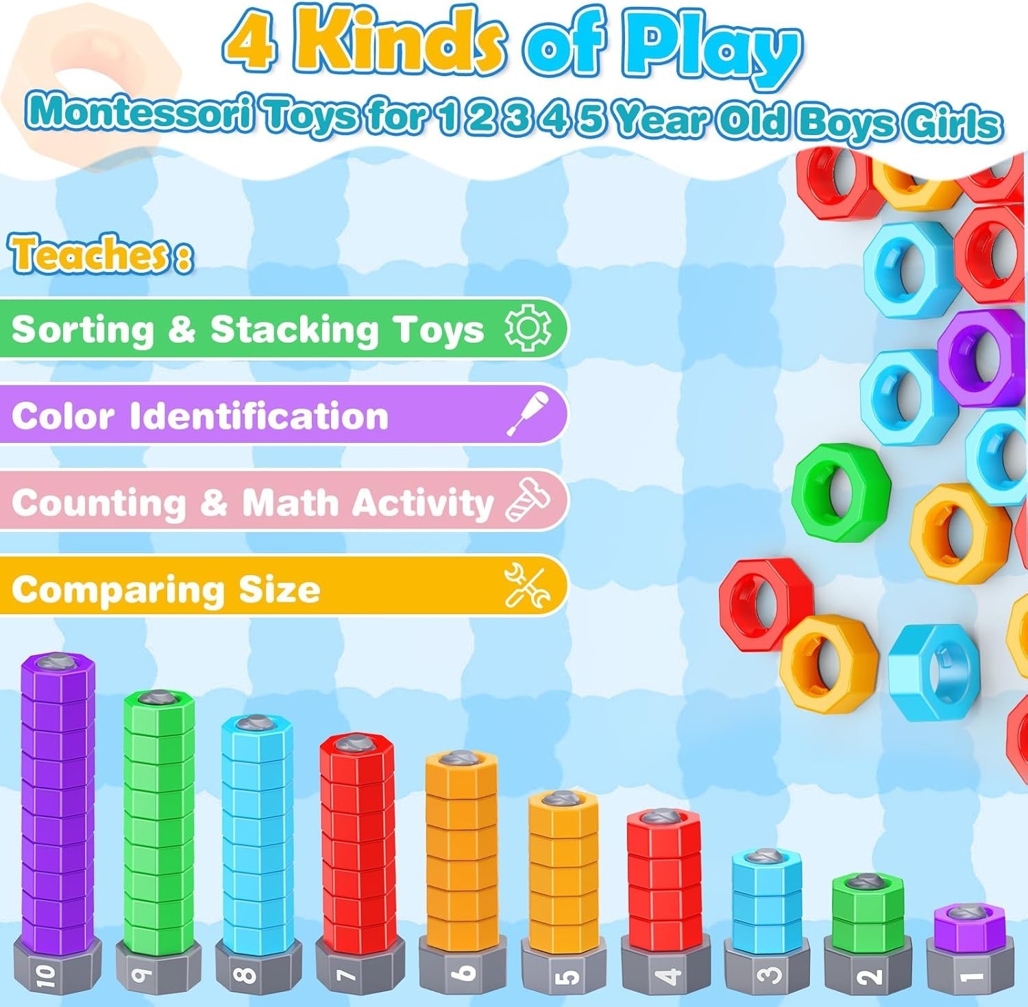 2-in-1 Montessori Counting & Stacking Toy Ages 1-5 Fast US Shipping