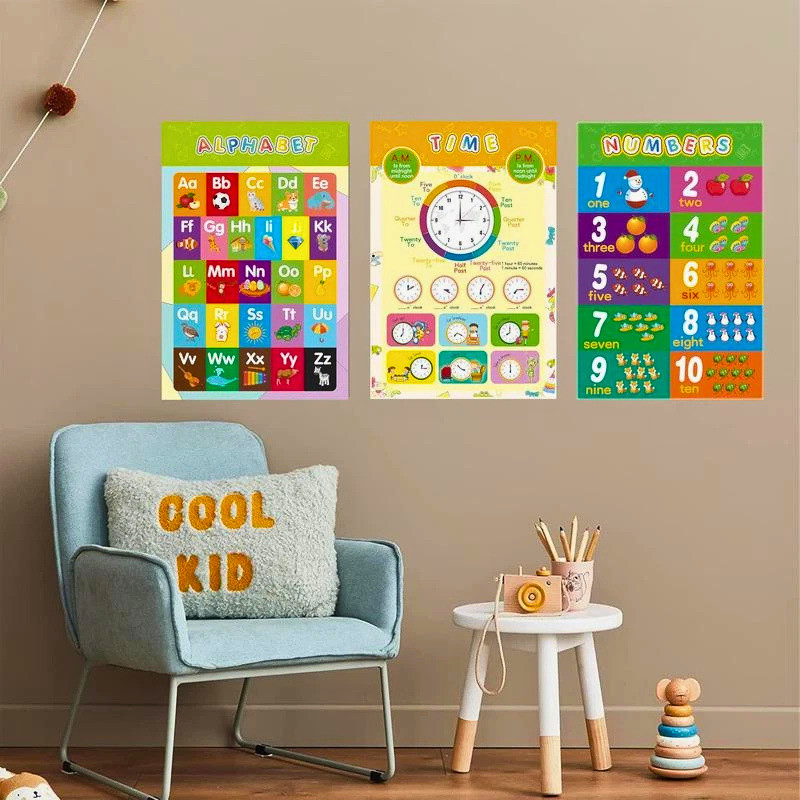 16 Educational Laminated Preschool Posters Set Alphabet Numbers