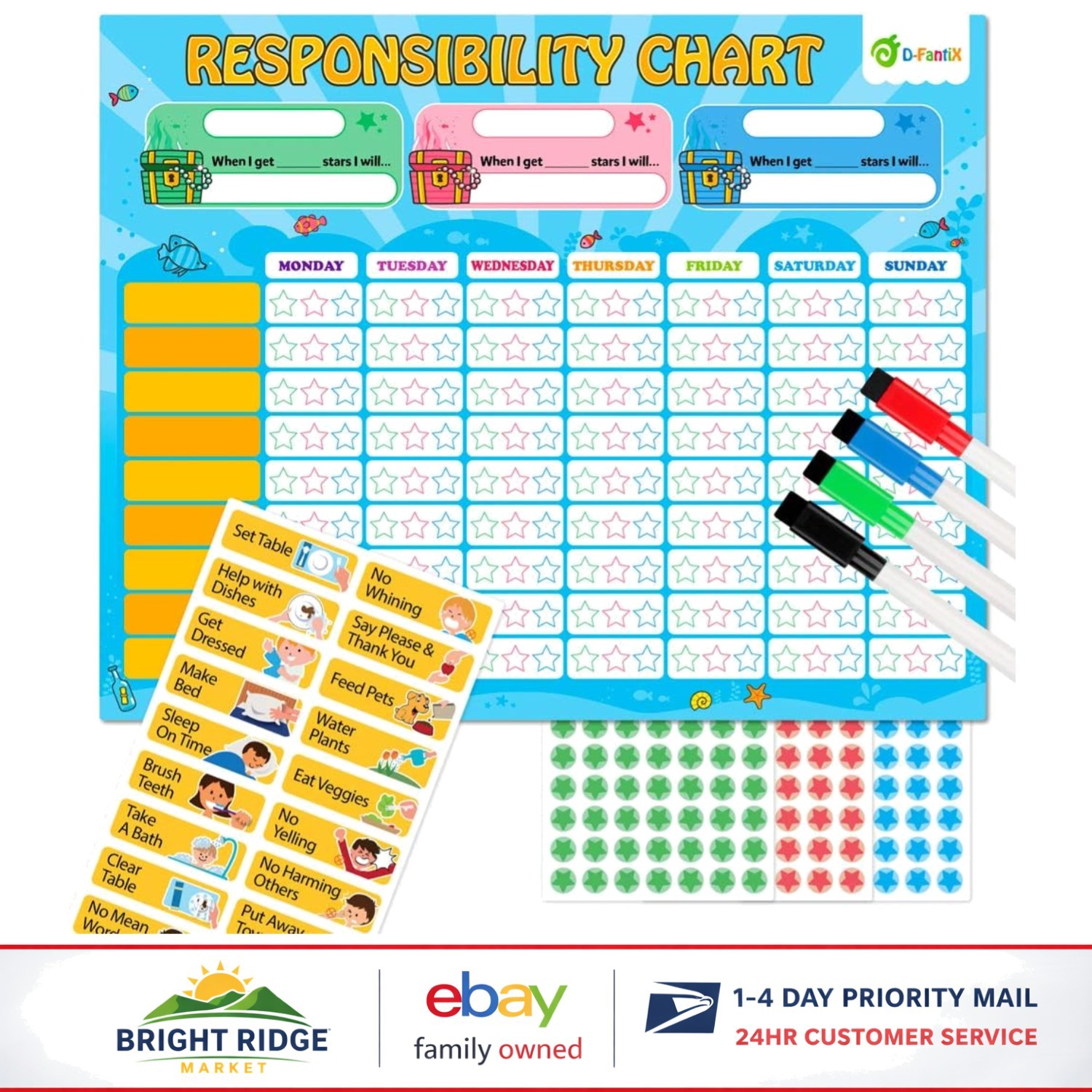 Colorful Magnetic Responsibility Chart with Illustrated Task Magnets for Parents