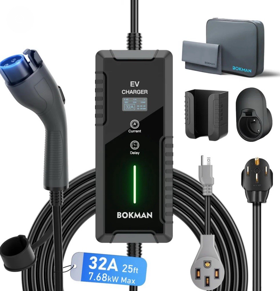 Bokman Portable Level 2 EV Charger (240V,32A) with 25ft Cable Nema 14-50