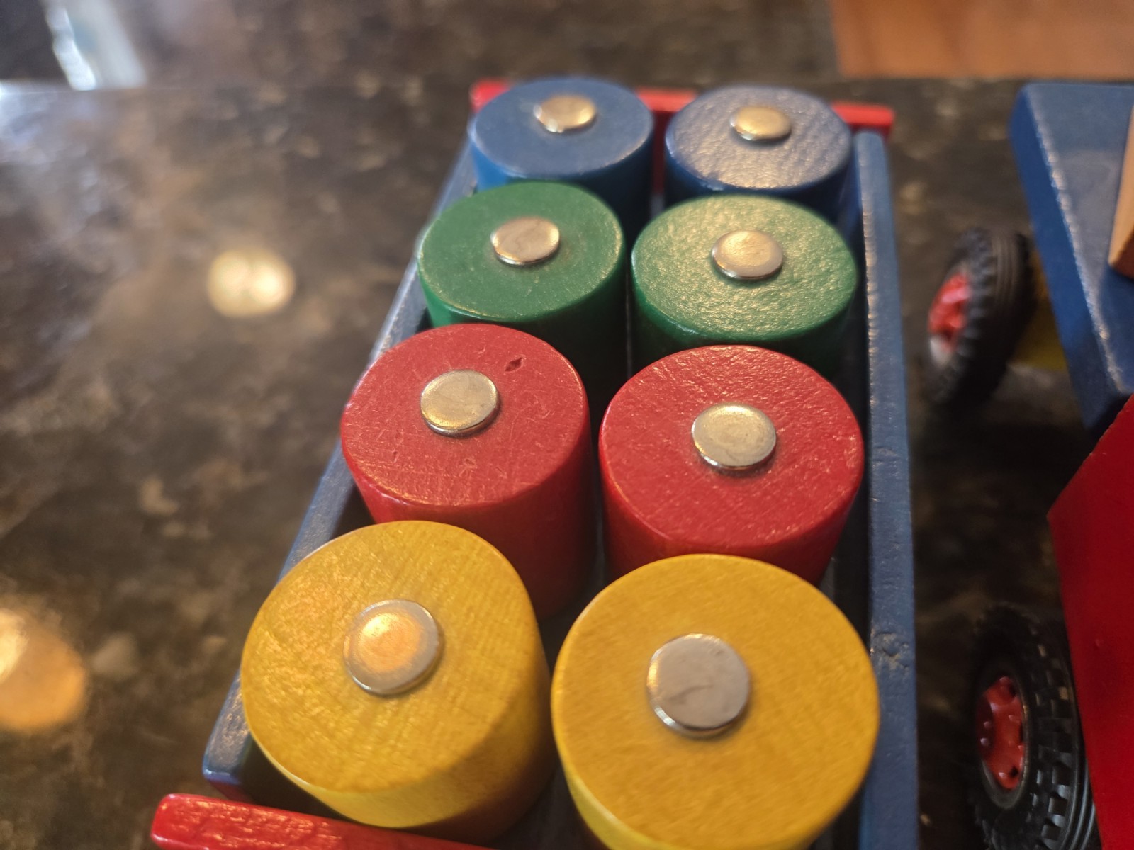 1970s HEROS Wooden Toy Crane Truck with Magnetic Blocks Made In West Germany