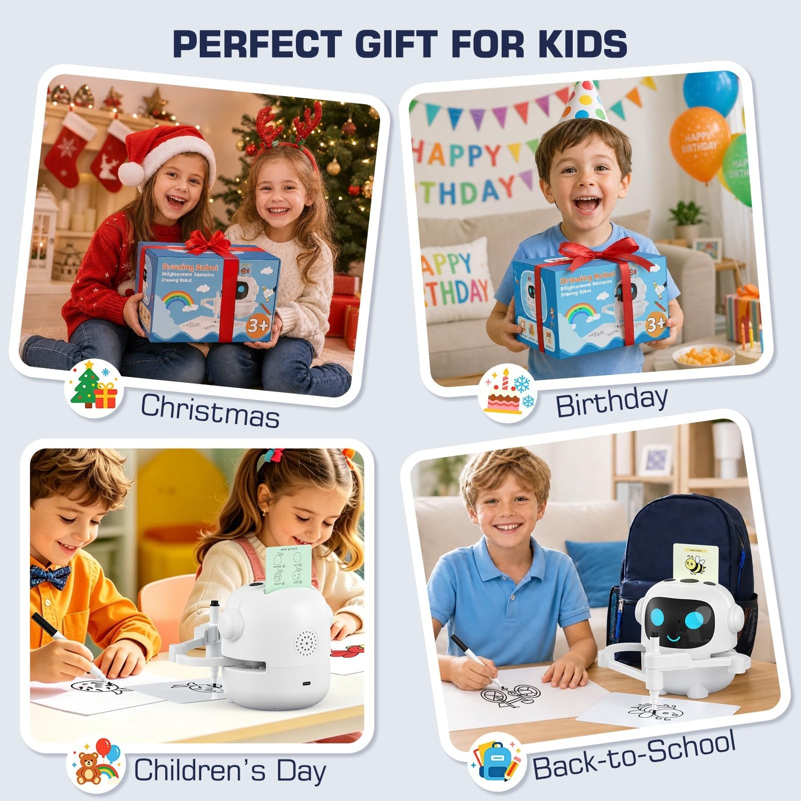 Interactive Drawing Robot Toy for Kids, 200 Cards, Voice & Music, Montessori Gif