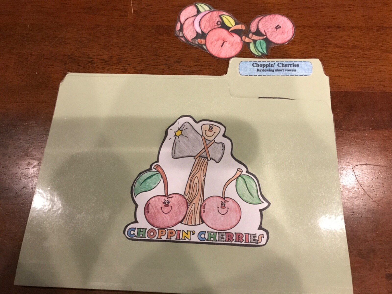 Choppin Cherries! Short words Grade K language Art file folder game teacher