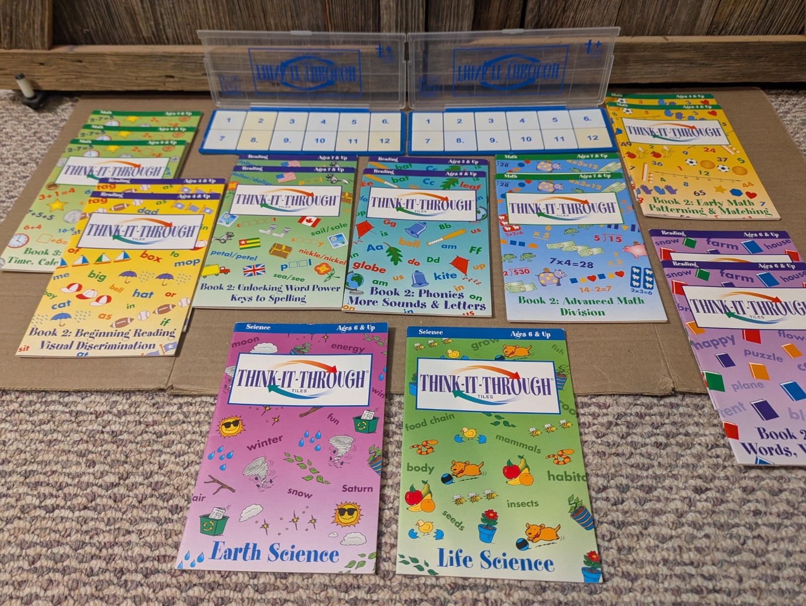 Vintage Discovery Toys Think It Through Tiles (2 Set) & 17 Books Learning Set