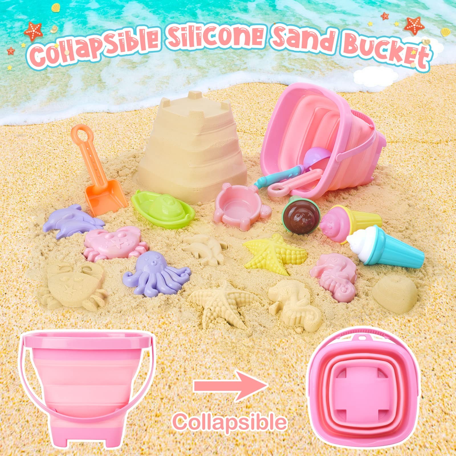 REZUCREY Beach Toys, Ice Cream Sand Toys for Toddlers, with Medium, Assorted