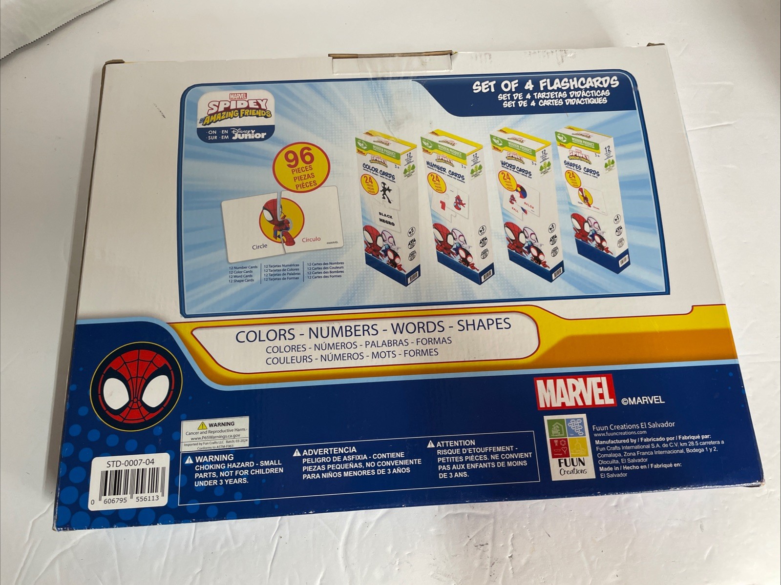 Spider-Man Disney Wooden Flashcards Set 4 Colors Numbers Words Shapes, 96 Pcs