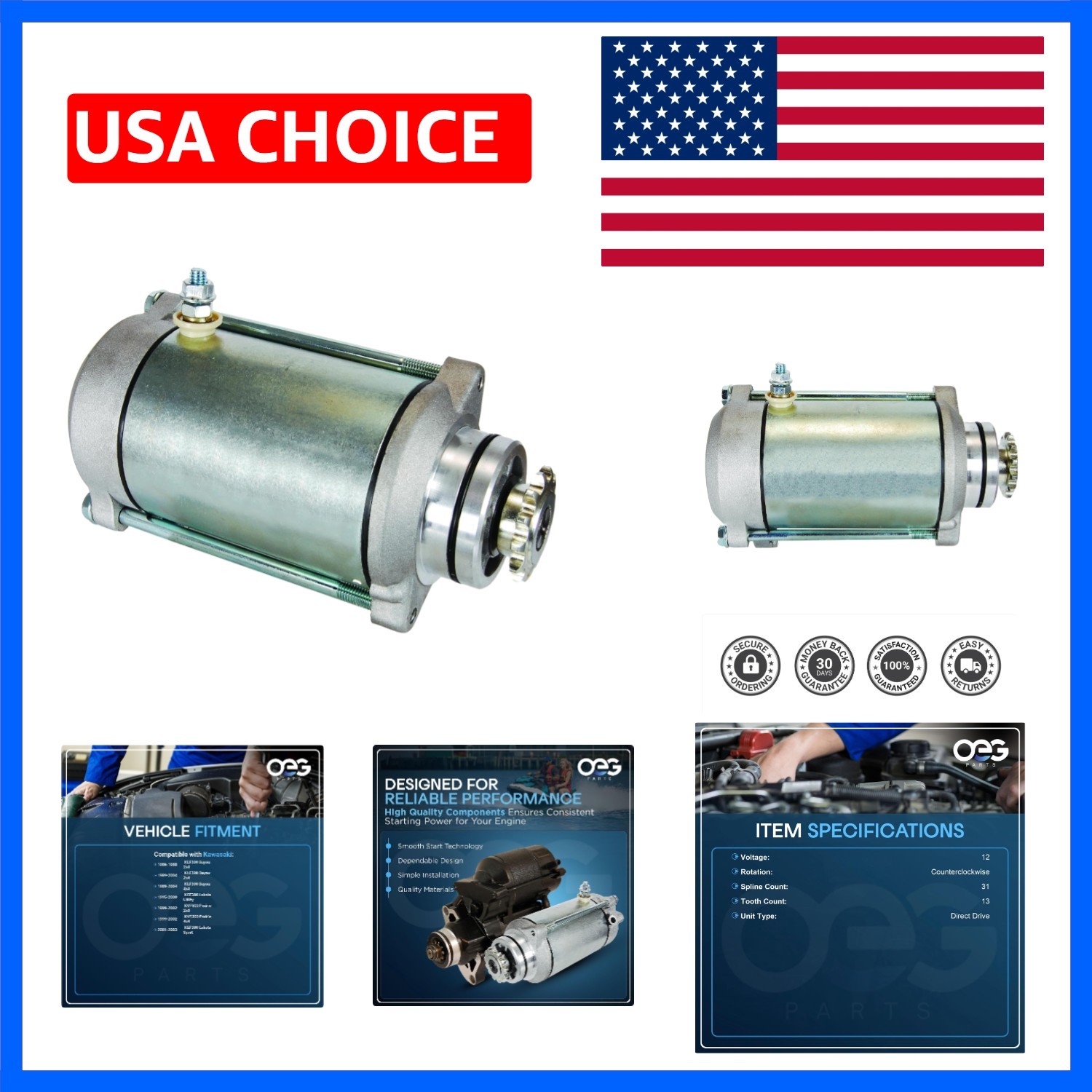 OEG Parts New Starter Compatible with Kawasaki ATV Lakota Bayou Prairie 300 1…