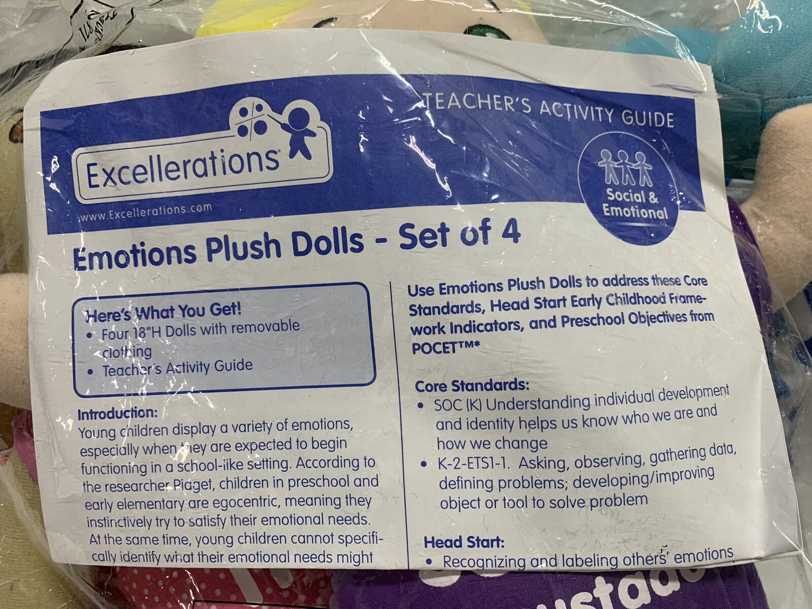 Excellerations Emotion Dolls 18” Bilingual Stuffed for Classroom and Therapy