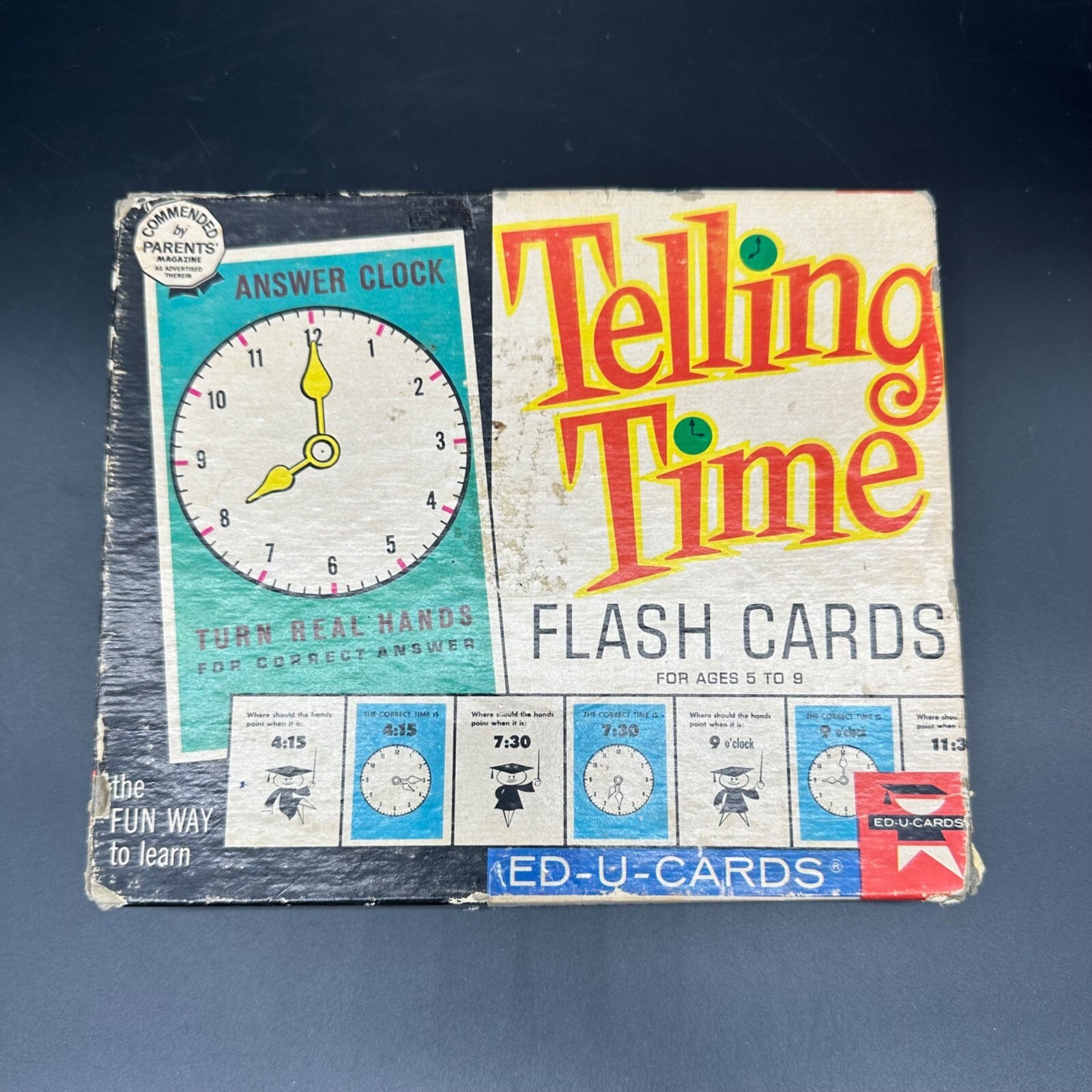 Vintage Telling Time Flash Cards Educational 1963 Home School Teaching USA