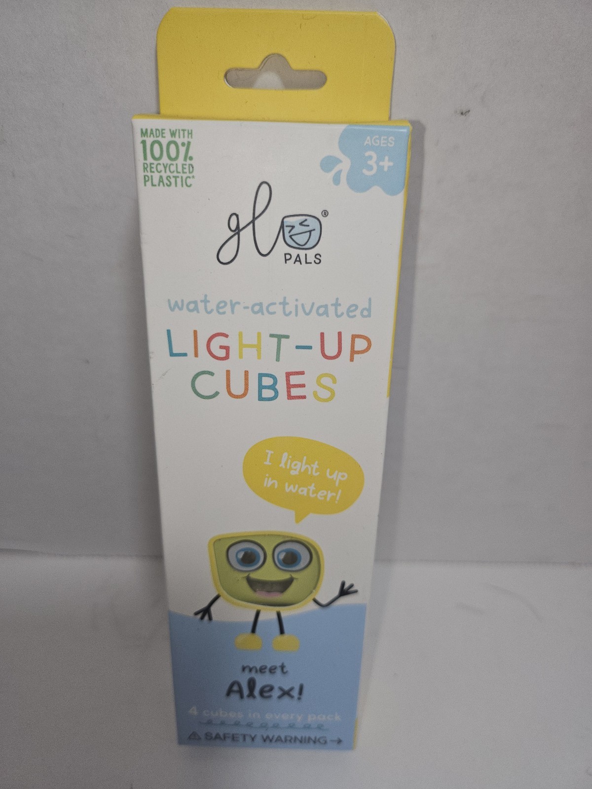 Glo pals Alex Water Activated Light Up Cubes Yellow Sensory Play 4 cubes New