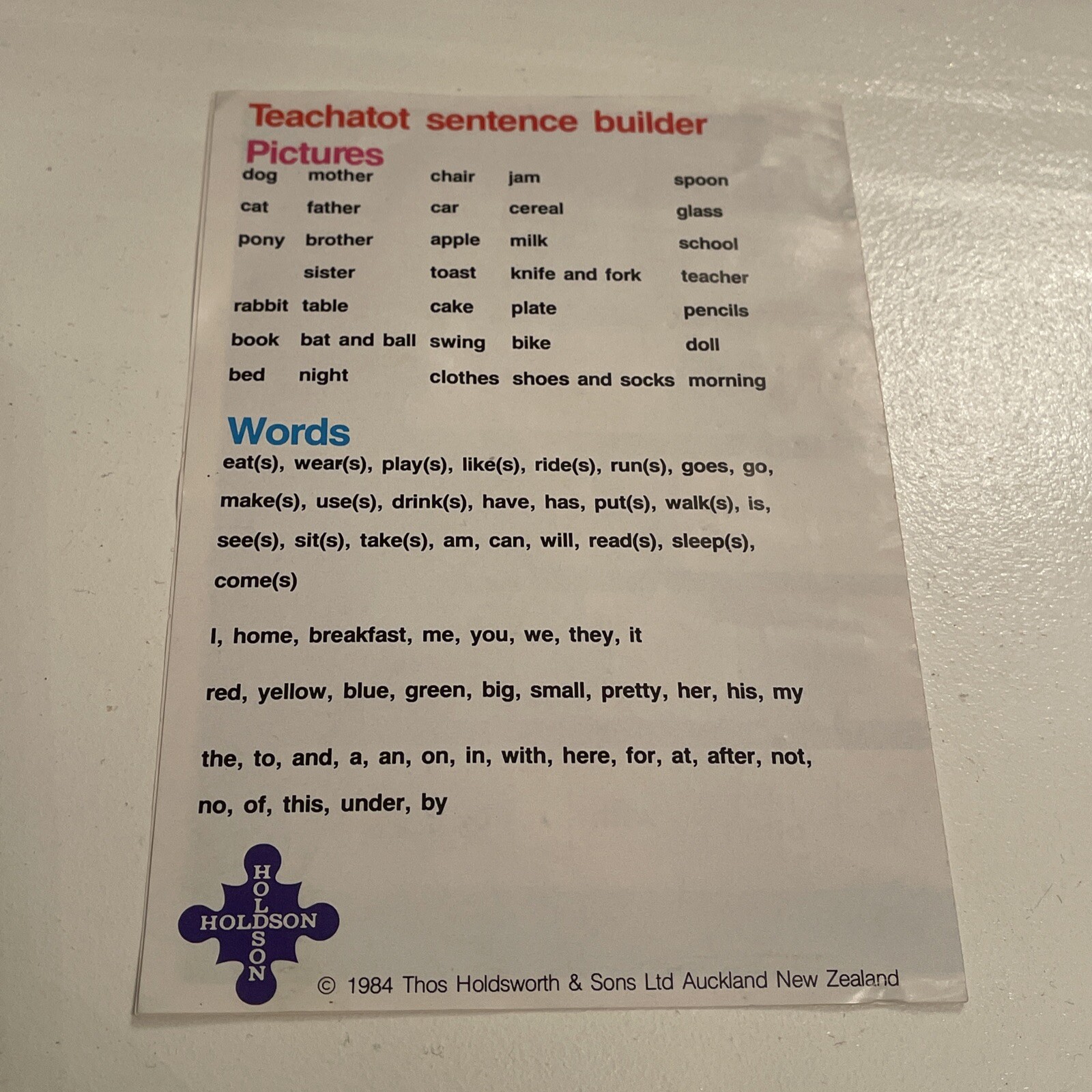 Vintage 1984 Holdson Teachatot Sentence Builder