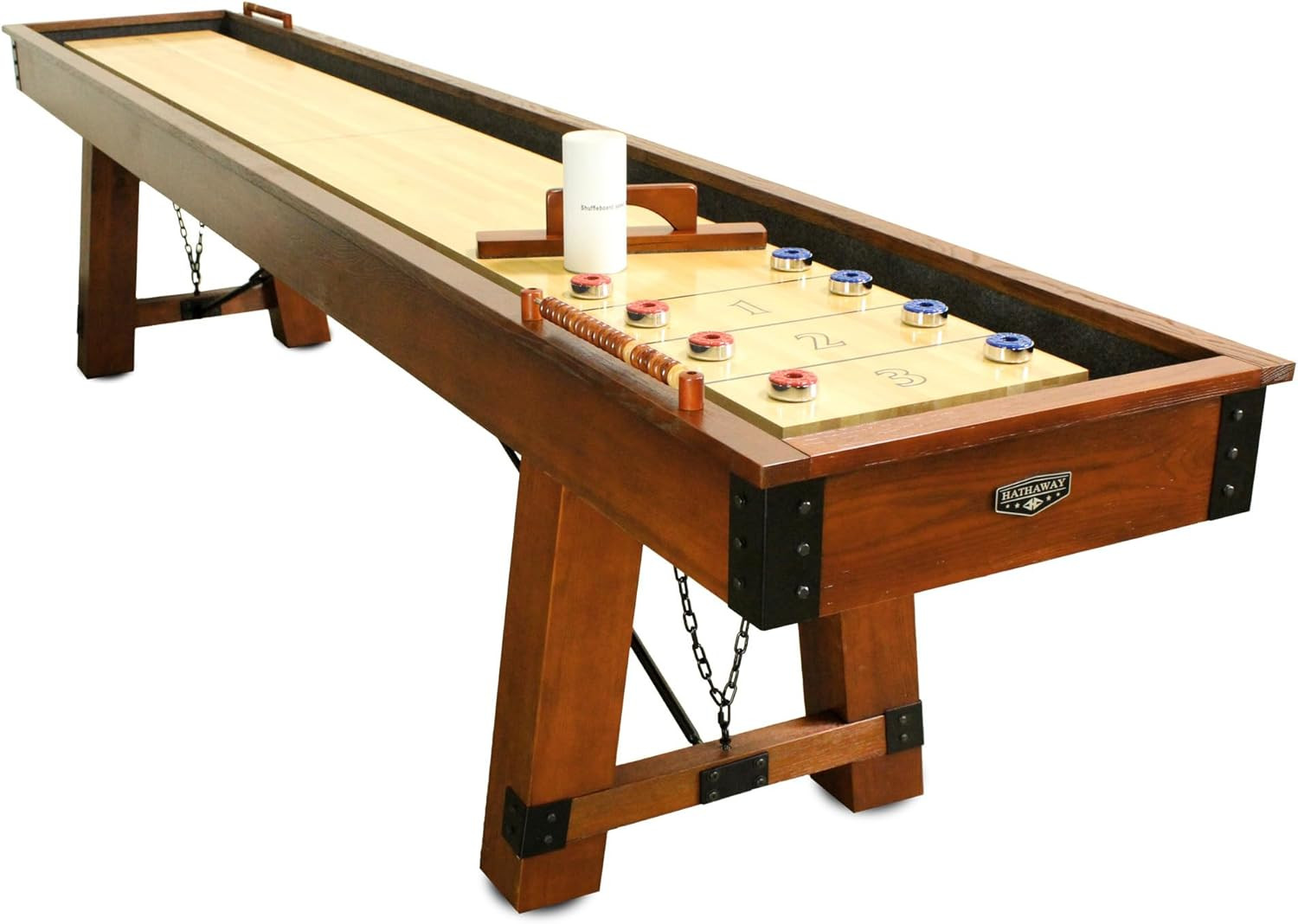 12 Ft Shuffleboard Table for Family Arcade Game Room with Poly-Coated Playfield