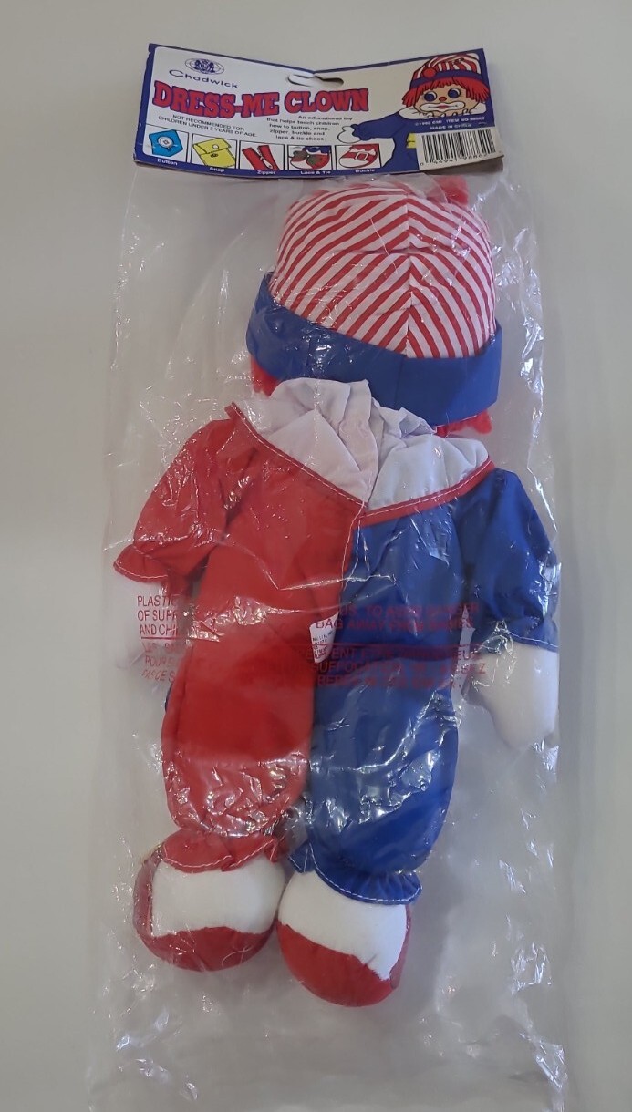 Chadwick Dress- Me Clown Doll Plush 14″ Educational Toy New Vintage 1992 Read ⬇️