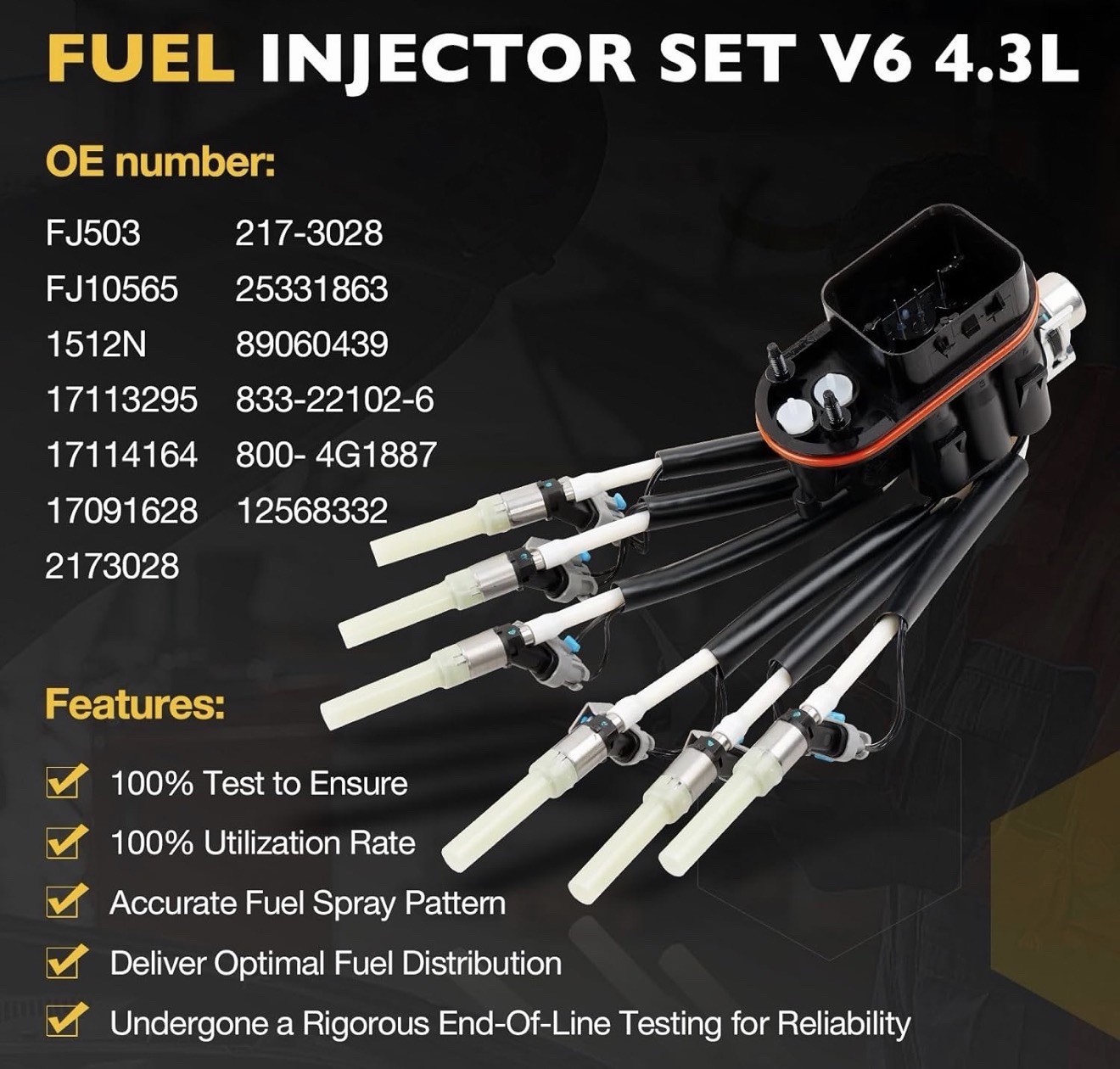 FJ503 Spider Fuel Injectors Assembly w/Bracket Upgraded 6 Cylinder Spider