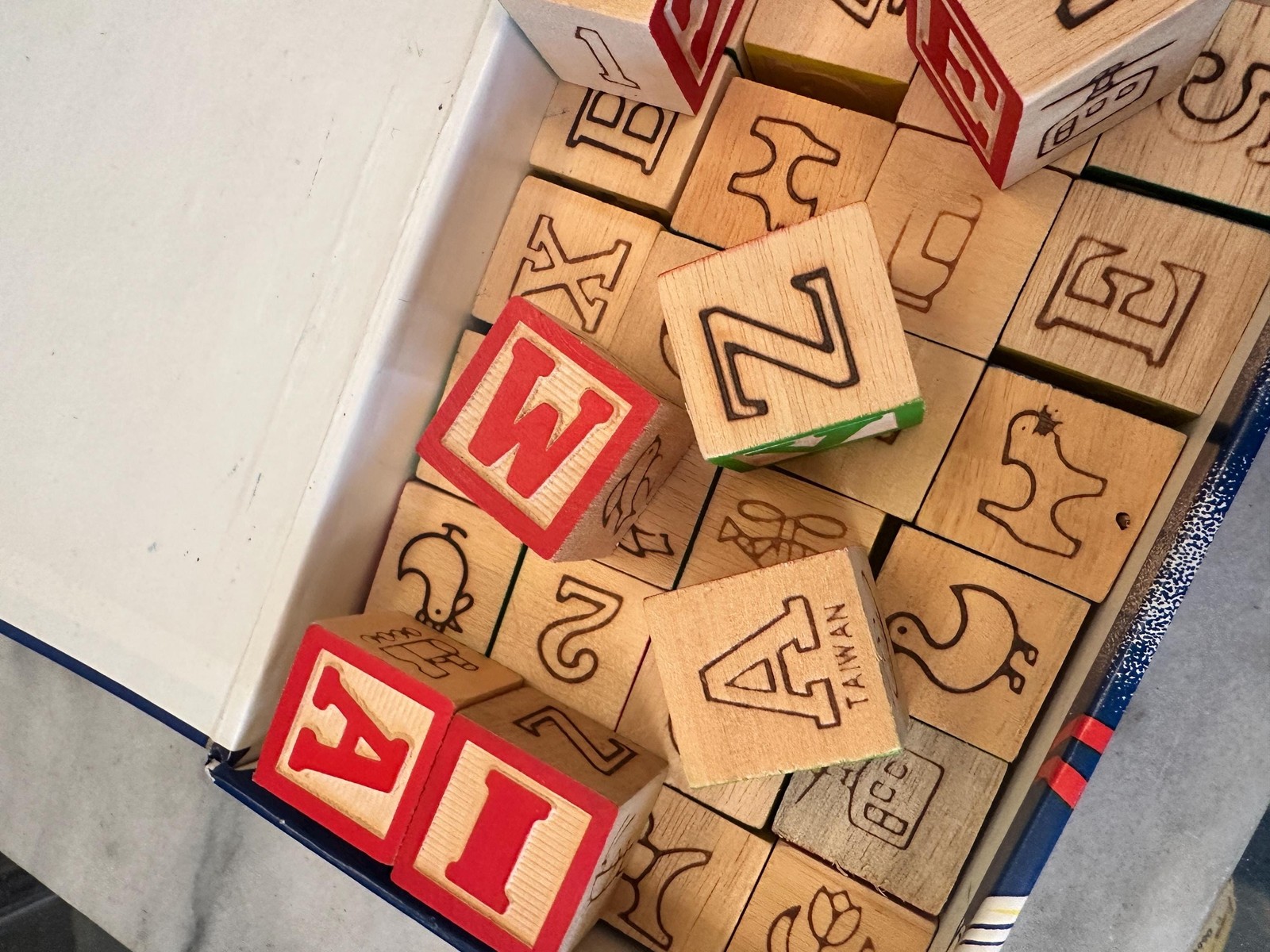 Vintage Wood 1 Inch Letter Blocks (Set of 34) in Vintage Space School Box