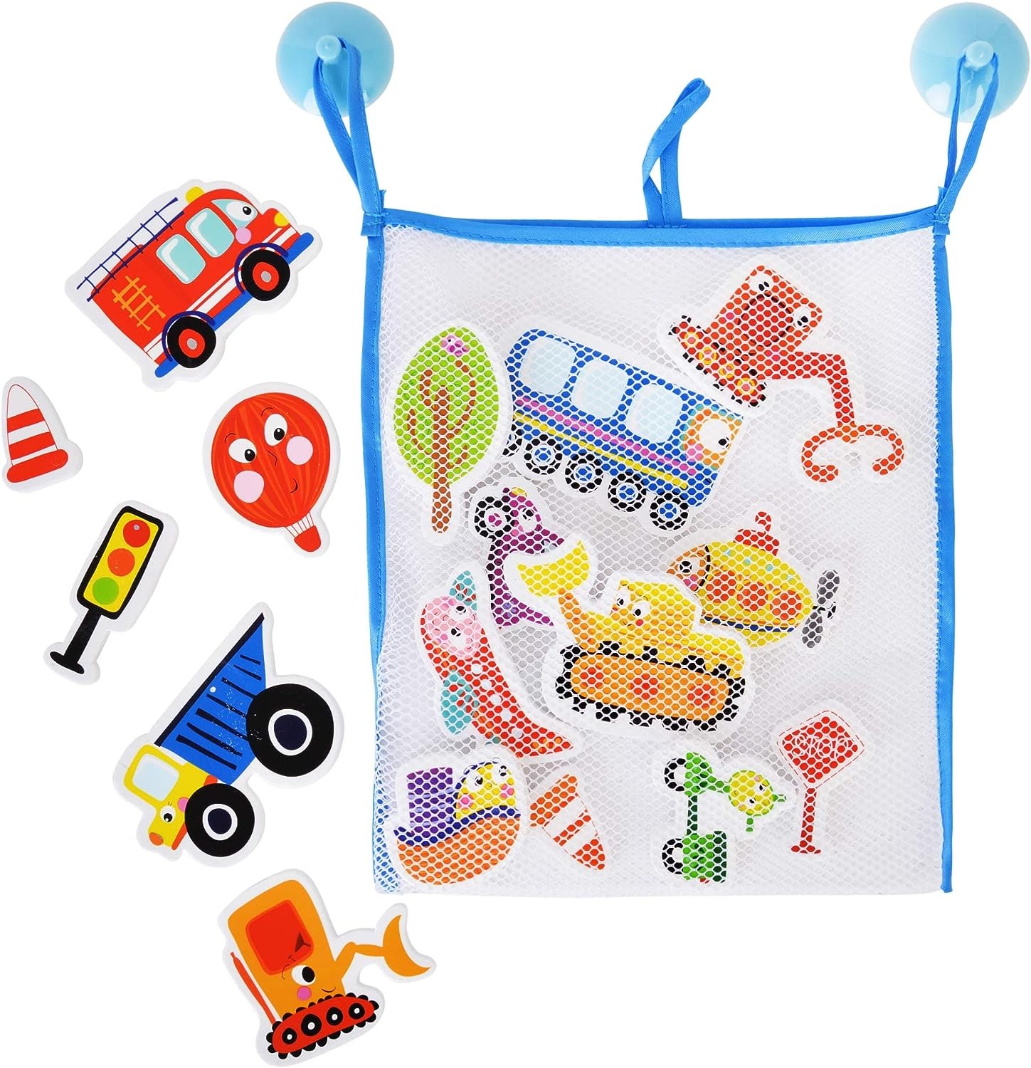 Bath Time Stickers Things That Go, Cars, Boats Foam Play Pieces With Storage Bag