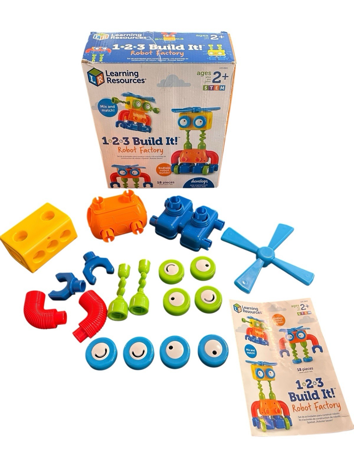 Learning Resources 1-2-3 Build It! Robot Factory STEM Ages 2+ 18 Pieces