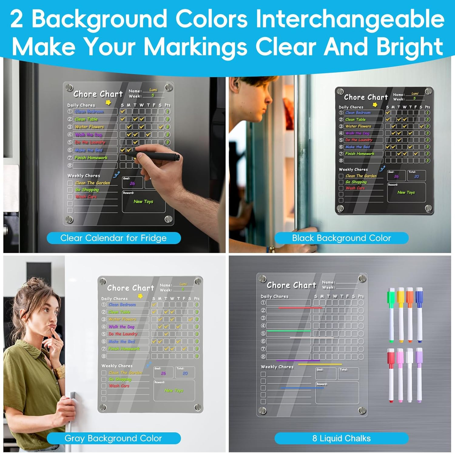 Acrylic Magnetic Chore Chart for Kids, Chore Board, Dry Erase Chore Chart, 12″X9