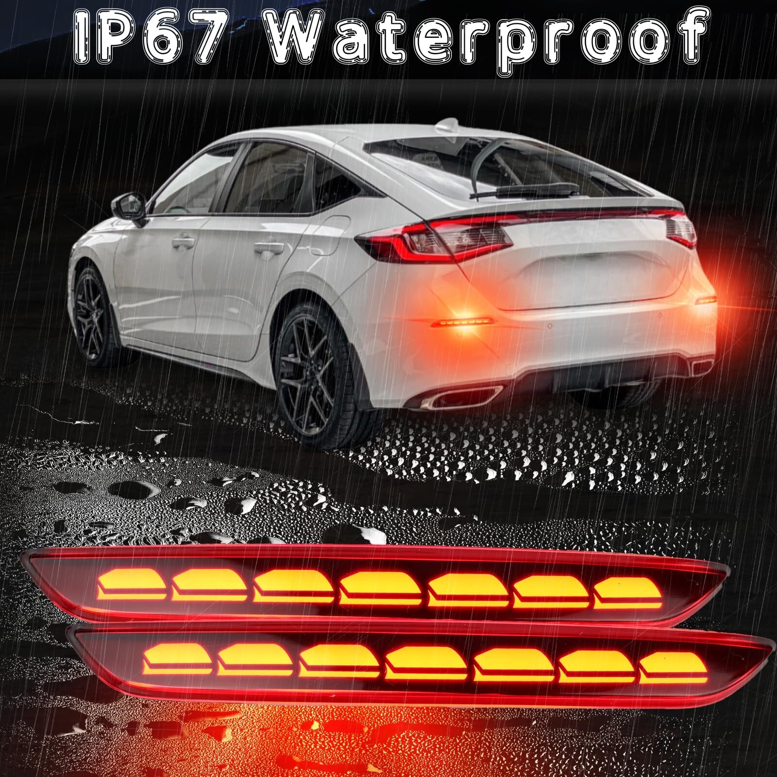 Smoked Housing Full LED Rear Reflector Fog Lamps for Honda Civic Hatchback 11…