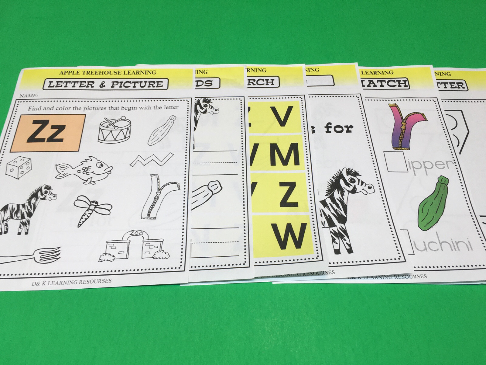 Letter Zz – Apple Treehouse Worksheets – Preschool Teaching supplies 20pgs