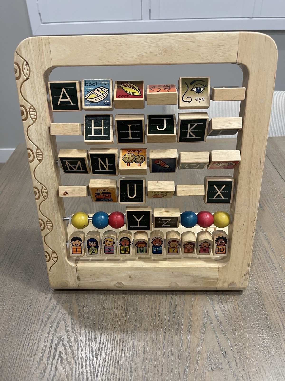 Wooden Alphabet Abacus ABCs Numbers Learning Activity Center Educational Toy