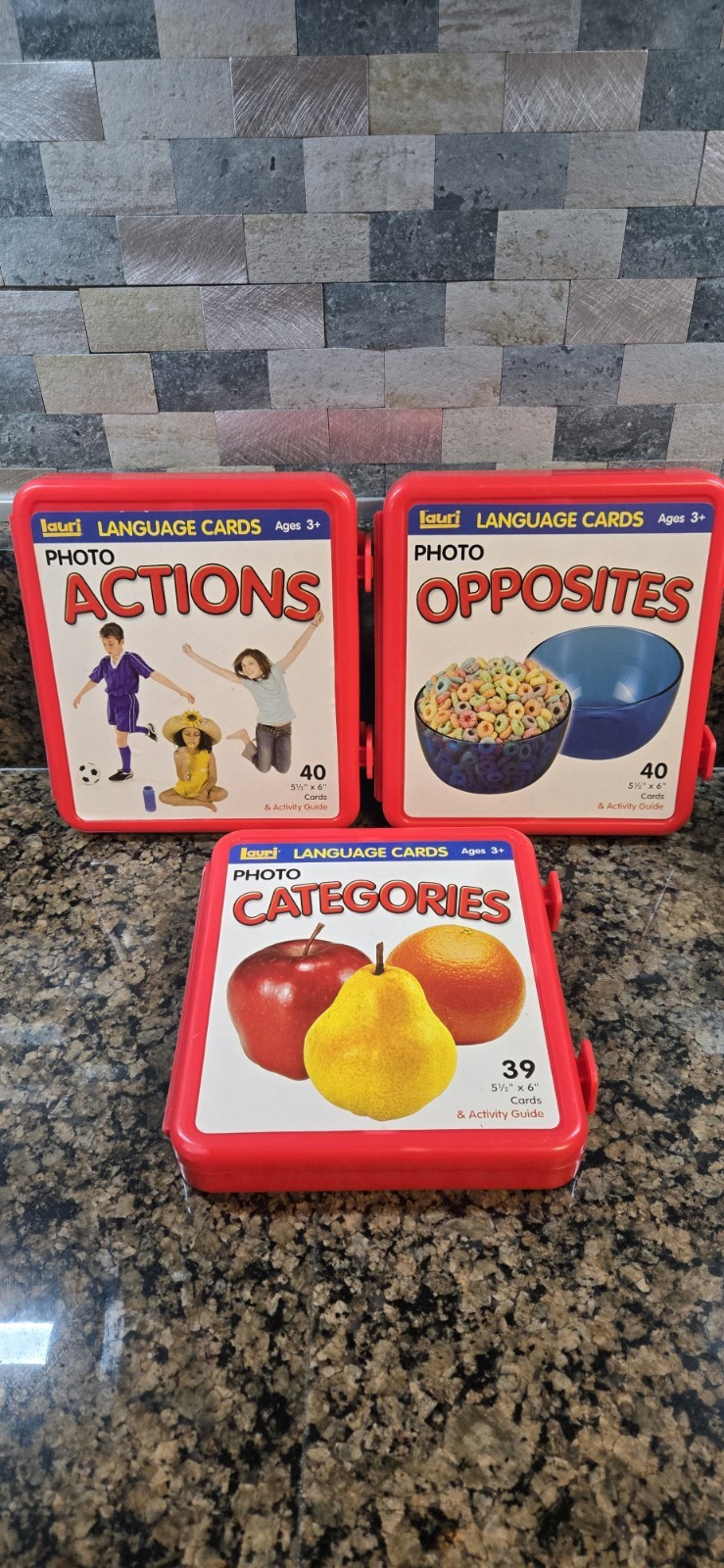 Lauri Language Cards Ages 3+ Photo Actions,Opposite & Caterories MISSING 1 Guide