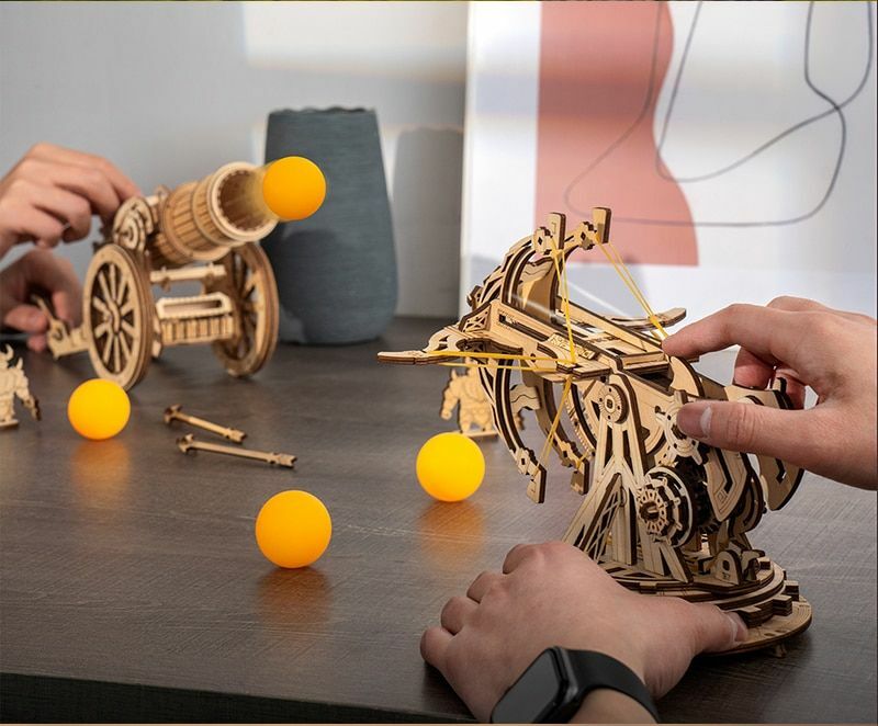 Wooden Puzzle 3D Toy Artillery Model Siege Assembly Gift DIY Game Children Xmas